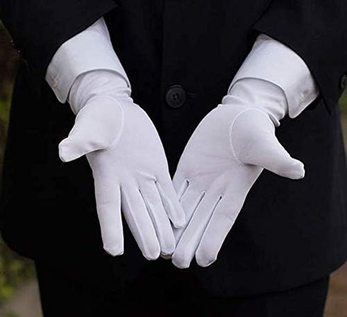 DreamHigh DH 2 Pairs White Cotton/Nylon Marching Gloves, Formal Tuxedo Honor Guard Parade Gloves...