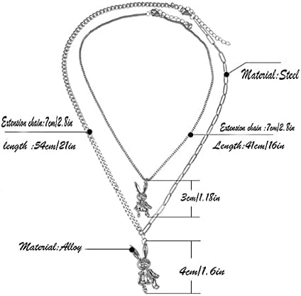 Heavy Gothic Grunge Rabbit Pendant Easter Bunny Choker Necklace Statement Long Chain Punk Multilayer Steel Material Choker Necklace for Women and ...