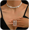 Bride Wedding Crystal Necklace Earrings Set Silver Bridal Choker Necklaces Pendant Jewelry for Women...