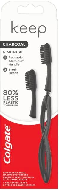 Colgate Keep Replaceable Head Toothbrush, Whitening Starter Kit Charcoal...