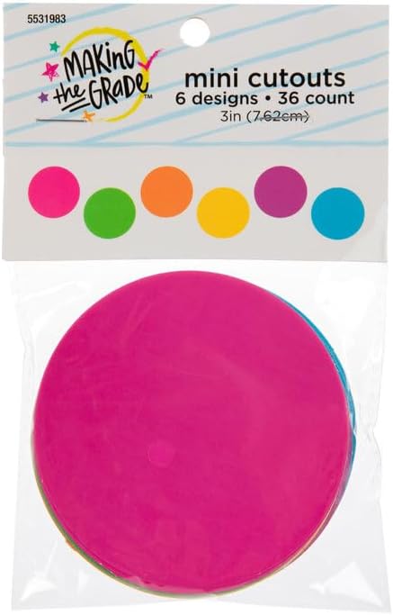 Colorful Circles Mini Print Paper Cutout Student Badge - 3 Inches - Bulletin Board Decor Shapes - 36 Pieces...