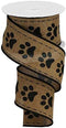 Paw Print Wired Edge Ribbon, 10 Yards (Tan, Black, 2.5")...