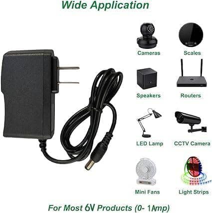 6V 1A Power Supply?100-240V Adapter 5.5x2.5mm 2.1mm DC tip with 8T?50-60Hz?6 Volt 1000mA Supply for Monitor Baby,LED Light Strings,Wireless Router...