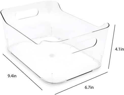 Isaac Jacobs 2-Pack Small Clear Storage Bins (9.4” x 6.7” x 4.1”) w/Handles, Plastic Box Set, Home, Office, Fridge, Freezer, Kitchen, Pantry Organ...