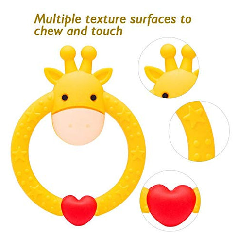 SHARE&CARE BPA Free Silicone Giraffe Baby Teether Toy with Storage Case, for 3 Months Above Infant Sore Gums Pain Relief and Baby Shower, Baby Tee...