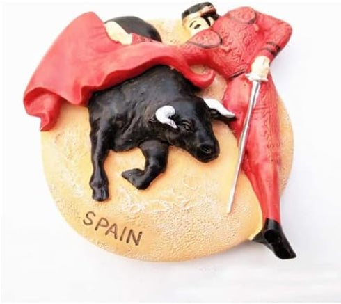 Tiny Matador and Bull Bullfight in Spain Southern Europe Tourist Attractions Resin Refrigerator Magnet Traveler Souvenir Gift Memento 3D Fridge Ma...