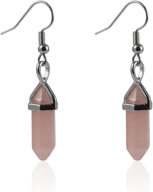 Healing Crystal Hexagonal Points Drop Dangle Earrings Set Quartz Natural Stone for Women Chakra Natural Quartz Stones Amethyst Gemstone Hook Spiri...