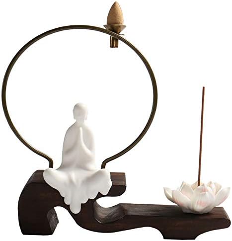 Kingzhuo White Ceramic Cute Sitting Buddha Statue Beautiful Sculpture Praying Hands Meditation Monk Figurine Peaceful Little Statue Home Decor Orn...