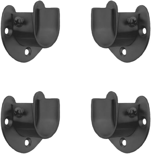 Black Edition Stainless Steel Wardrobe Closet Rod Bracket, U-Shaped Open Type Socket Bracket, Shower Curtain Rod Pole End Supports Sockets Flange ...