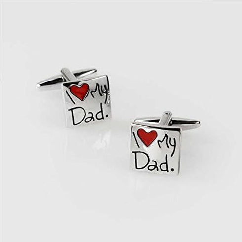 I Love My Dad Cufflinks Red Heart Square Cuff Link For Men Shirt Cuff link Gift For Father Daddy Stainless Steel Enamel...