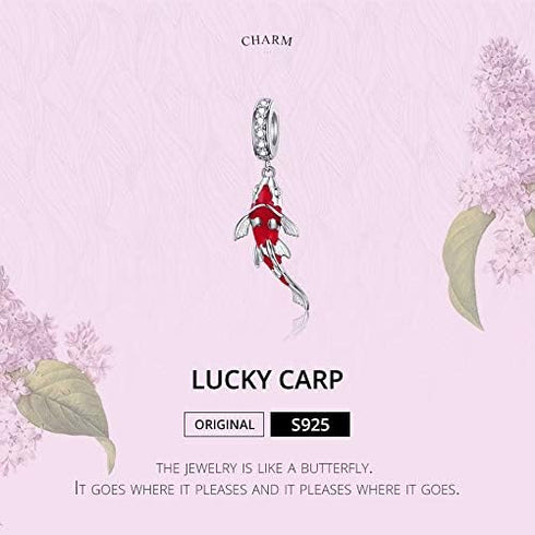 ToHa 925 Sterling Silver Carp Bead Charms,Good Luck Charms Cubic Zirconia Fish Animal Charm Koi Beaded Pendant for European Bracelet & Necklace,DI...