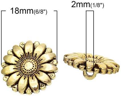 KARMELLING 10PC Metal Sewing Shank Buttons Sunflower Antiqued Gold Alloy Buttons 18mm(6/8") Dia...