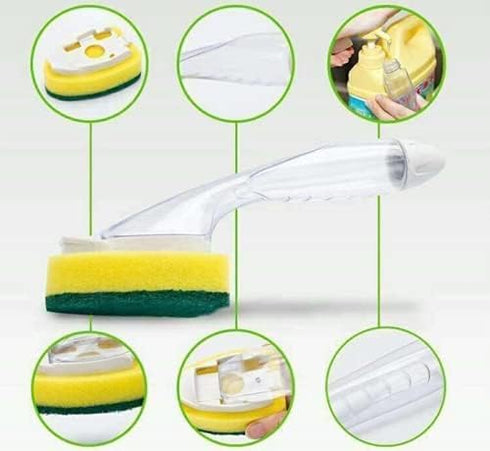 Non-Scratch Heavy Duty Dish Wand Sponge for Kitchen Sink Cleaning Brush (1 Wand with 6 Sponge Heads)...