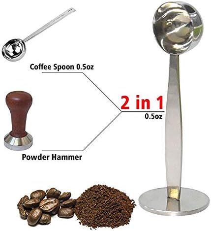 Espresso Scoop with Tamper 2 In 1 Stainless Steel Coffee Scoop Tamping Dual-Purpose Coffee Spoon Powder Hammer Tamper Multi Function Spoon Holder ...