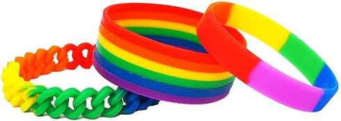 Fuqimanman2020 3pcs Silicone Rubber Rainbow Gay Lesbian Pride Wristband Bracelets Set Link Chain Sports Wristlet Party Parade Unix Friendship BFF ...