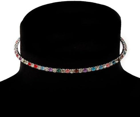 Thin Austrian Crystal Choker Necklace (Multicoloured)...