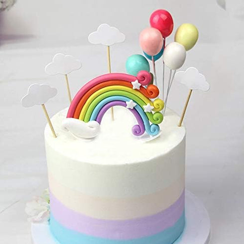 Rainbow Cake Toppers Set, 12 Pcs Colorful Rainbow Cake Topper Kits - Incluede 1 Rainbow, 5 Cloud and 6 Balloon...