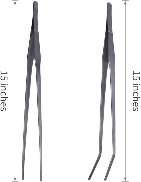 Extra Long Handle Aquarium Tweezers Serving Tongs Feed clamp,2 Pack Stainless Steel Straight and Curved Tweezers Set for Fish Tank Plants Reptile ...
