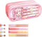 ITA Pencil Pouch Kawaii Large Capacity Pen Case : Cute Aesthetic Pencil Box Stationery Supplies for Teen Girls, 4 Included Highlighters (Pink)...