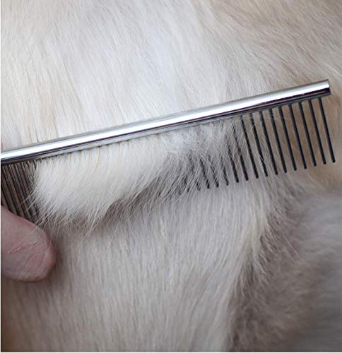 Dog Metal Comb 7.5inch Dogs Dematting Tool Pet Grooming Comb Stainless Steel Teeth Cats Pubby Comb for Removing Hair (M: 19x4cm)...
