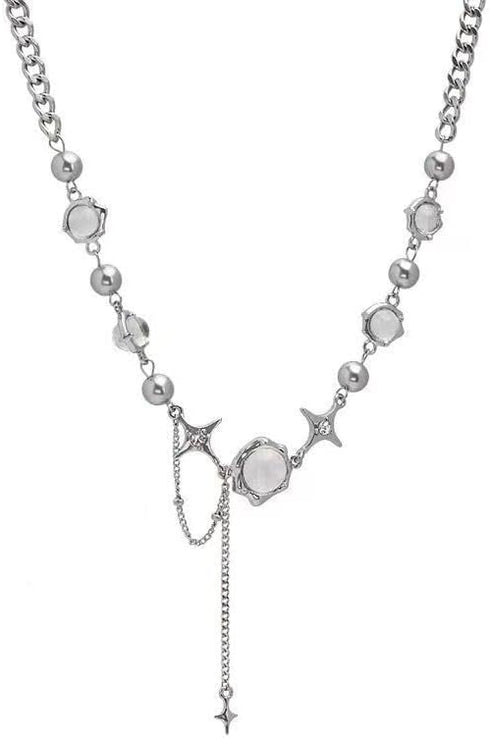 H&Z Y2k Crystal Star Moonstone Necklace Irregular Punk Gothic Kpop Downtown Choker for Women...