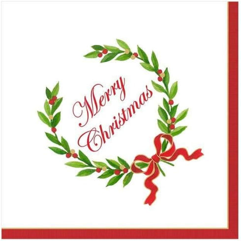 Caspari Merry Christmas Laurel Wreath Paper Cocktail Napkins, Four Packs of 20...