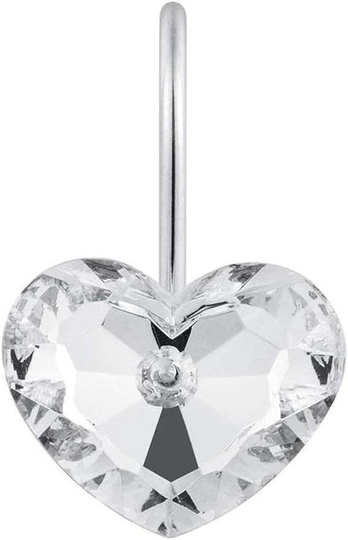Actpe Decorative Crystal Heart Shape Shower Curtain Hooks Rust Resistant Hooks Glide Shower Ring Hangs Holder Bling for Bathroom, Pack of 12...