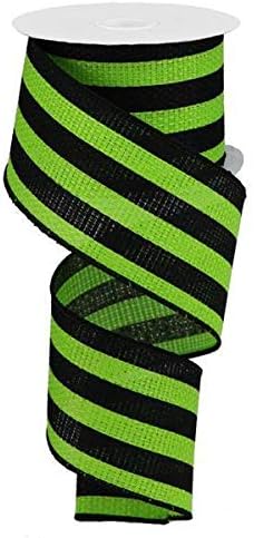 Vertical Stripe Wired Edge Ribbon - 10 Yards (Lime Green, Black, 2.5")...