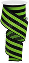 Vertical Stripe Wired Edge Ribbon - 10 Yards (Lime Green, Black, 2.5")...