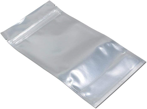 FERENLI 100 Pieces Stand Up Clear Front Zipper Lock Resealable Aluminum Mylar Foil Plastic Packaging Bag for Zip Heat Sealable Lock with Tear Notc...