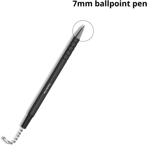 1InTheOffice Pen with Chain 7mm, Security Pen with Adhesive Pad, Desk Pen with Ball Chain for Business Counter, Black, (8/Pack)...