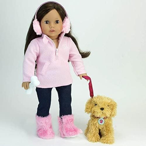 Sophia's Plush Puppy Dog and Accessories Set with Leash, Food Bowl, Brush, Toy Ball, Toy Bone, Bed, and Blanket for 18" Dolls, Multicolor...