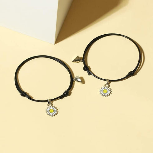 Fuqimanman2020 2pcs Bohemian Daisy Flower Rope Bracelet Set Mutual Attraction Sunflower for Women Relationship Matching Couple Long Distance Pinky...
