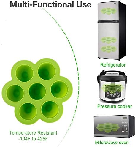 ROTTAY Silicone Egg Bites Molds and Steamer Rack Trivet with Heat Resistant Handles Fit Instant Pot Accessories, 7pcs set for 6qt & 8qt Electric P...