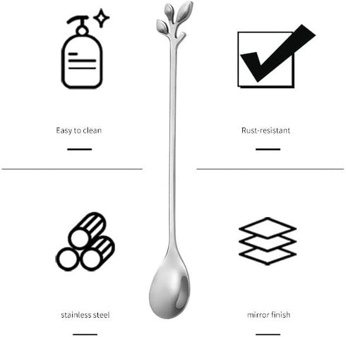 10 Pack Stainless Steel Leaf Teaspoons, Stirring, Mixing, Stir Spoons Ice Cream Spoon 6.5 inch Silver...
