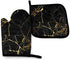 Black Gold Marble Oven Mitts and Pot Holders Heat Resistant Oven Gloves Safe Cooking Baking Grilling...