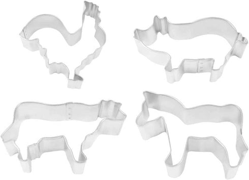 NCS Farm Animals Cookie Cutter Set - Pig 3.75", Rooster 4", Cow 3.75", Horse 4" - 4 Piece - Tinplated Steel...