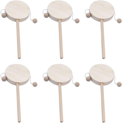 Baby Toy 1 Set of 8 Pcs DIY Rattle Drum Rattle Wooden Unfinished Painting Shaking Drum Toy (6 Pcs Rattle- drum 1Pc 4 Color Pigment 1Pc Painting Br...