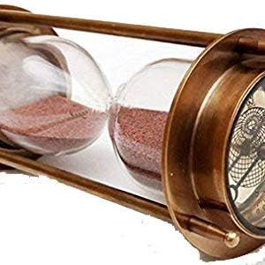 7 Nautical Brass Sand Timer Hourglass with Maritime Brass Compass Table Decorative by Hanzlacollection...