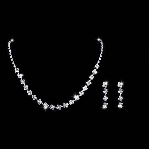 Bridal Necklace Earrings Set Crystal Necklace Rhinestone Dangle Earrings Set for Bride Bridesmaid Silver Square Pendant Necklace Earrings Set Wedd...