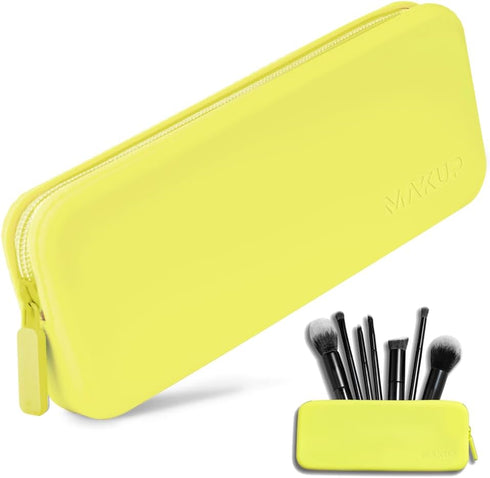 MAKUP Silicone Makeup Bag, Makeup Brush Holder with Zipper for Organizing Cosmetics, Makeup Brushes, Tools and Pencils, Washable Makeup Brush Hold...