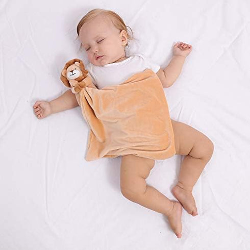 Apricot Lamb Stuffed Animals Security Blanket Yellow Lion Infant Nursery Character Blanket Luxury Snuggler Plush(Yellow Lion, 13 Inches)...