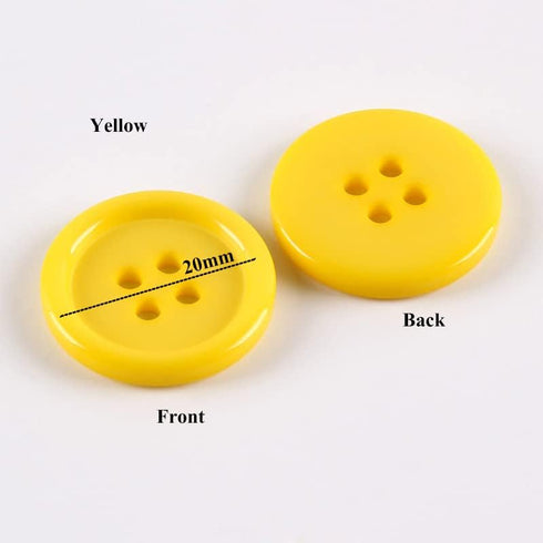AKOAK 50 Pcs/Set 20mm DIY Button Colorful Candy Color Four-Eye Children's Clothing Buckle Work Clothes Button (Yellow)...