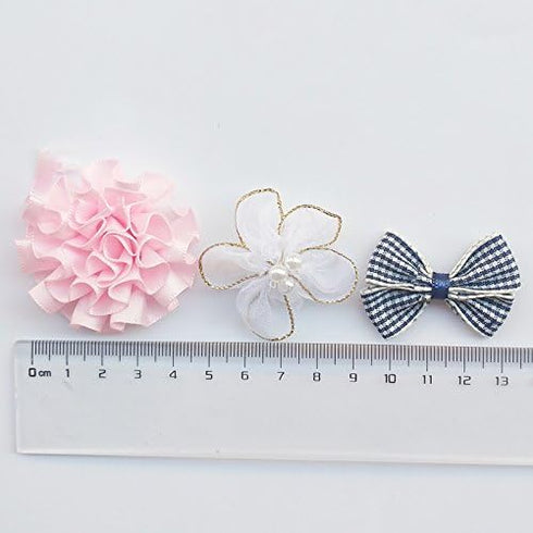 Chenkou Craft Mix Bulk 50pcs Ribbon Flowers Bows Craft Wedding Ornament Appliques A0241...