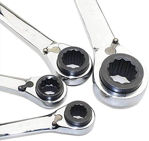 4 in 1 Ratchet Spanner Chrome Vanadium Steel Double Twin Ended Ratchet Wrench 12x13mm-14x15mm Silver For Household Garage Workshop Tools...