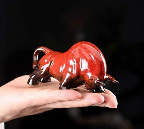 Wall Street Bull Arts Statues,Exquisite Ceramic Fortune Bulls Figurines and Sculptures Home & Office Tabletop Decor (Unstoppable-Red)...