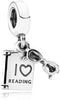 Women Book Glasses Dangle Charm fits Pandora Bracelets Love Reading Birthday Christmas...