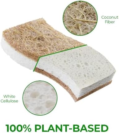 Eco Friendly Scrubbing Sponge, 6-Pack, Biodegradable, All Natural, Plant Based Kitchen and Bath, Multi-Surface Scrubber Sponge...