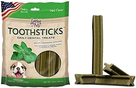 Loving Pets Toothsticks – Fresh Mint Dental Sticks for Dogs (for medium/large dogs 20-100+ lbs)...