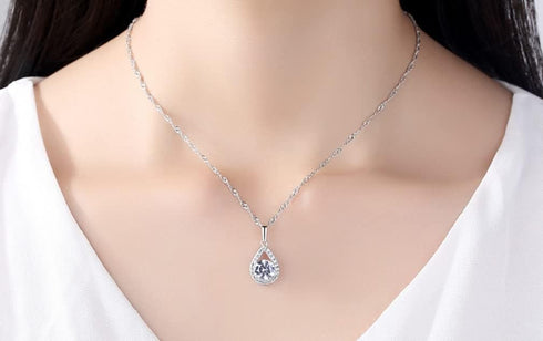 Harlorki 925 Silver Plated Cubic Zirconia Shiny Teardrop Rhinestone Pendent Necklace Dangle Earrings Jewelry Set for Women Lady...